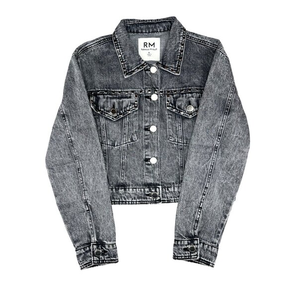 Rebecca Minkoff Womens Cropped Black Denim Jacket W/ Button Front Size Medium - Picture 12 of 14